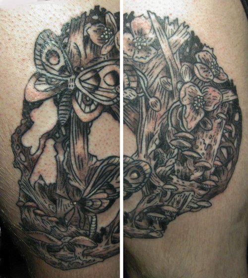 Grey Ink Butterfly Optical Illusion Tattoo
